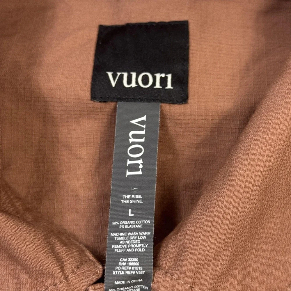 Vuori Ripstop Button Jacket Mens L Brown Cotton Spandex Two Pocket Long Sleeve